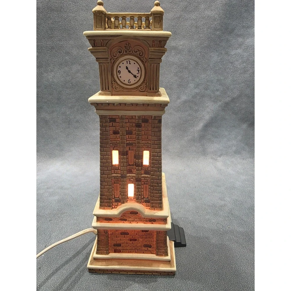 Holiday Time Christmas Village Clock Tower Lighted Building P7023 Brown Brick